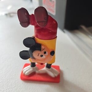 Rare Vintage Mickey Mouse Plastic Figure Doing Hand Stand with Magentic‎ Base